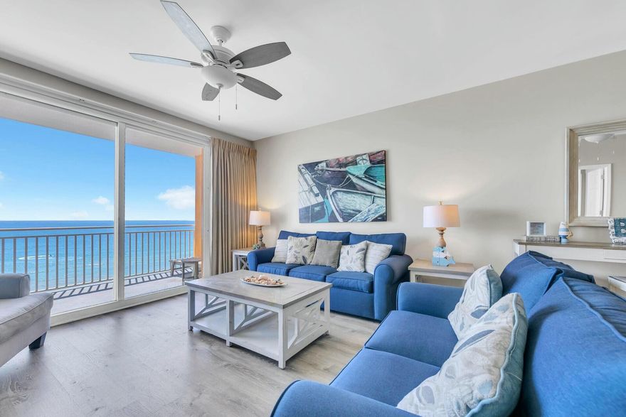 Discover your perfect coastal retreat at the family friendly Splash Resort in PCB! This 2 / 2 condo Plus bunk has a unique layout only a few unit in the building has. Enjoy breathtaking Gulf views from your large balcony with Plywood furnishing, and wake up to the sound of waves every day from the premium 9th floor location. This condo boasts new flooring, fresh paint, and new furniture throughout including a top of the line sleeper sofa which will comfortably accommodate 8 guests in the unit. The SPLASH Resort is known for its wonderful amenities for families, including a large fitness center, outdoor spa, water park, lazy river, beachfront pool, Toddler Play area, arcade, tiki bar, Rip Tide Bar & Grill and an easy access sky walk to covered parking. Pier Park and many restaurants nearby This location is across the street from ''Alvin's Island'' beach shop, and only a few blocks away from the locals' favorite, Mike's Diner. Pier Park Outdoor Shopping Mall is only 2 miles away, Carillon Beach and the 30A corridor are only a few minutes away to the West. Strong Rental History upon request. Don't let this rare opportunity of owning this incredible condo slip away, come see it today.
