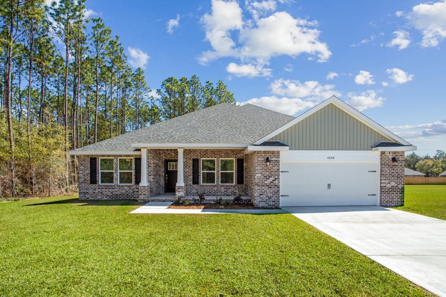 Rare opportunity! This stunning Turquoise Floor Plan is situated on a private 3.85-acre estate lot in the highly desirable Clearwater Landing community in East Milton. Offering 5 bedrooms, 3 full bathrooms, and 2,711 square feet of beautifully designed living space, this home blends modern convenience with spacious country charm.The oversized homesite is tucked away in a quiet, low-traffic neighborhood surrounded by nature, providing the perfect backdrop for privacy and peaceful living. Large lots of this size in a paved, thoughtfully designed community are extremely rare--especially so close to everyday amenities. Whether you're planning for a workshop, detached garage, pool, or just extra breathing room, this property offers unmatched flexibility and freedom. Inside the home showcases Herbst Homes' signature quality and attention to detail, with upscale features throughout. You'll find high-end cabinetry, granite or quartz countertops, and premium finishes that elevate every space. The kitchen is equipped with stainless steel appliances, undercabinet lighting, and a walk-in pantry, all designed for both function and beauty.

Additional upgrades include a whole-house blinds package, crown molding in the common areas, and durable luxury vinyl plank flooring. The spacious, split-bedroom layout includes a luxurious primary suite with a tray ceiling, tiled walk-in shower, garden tub, double vanities, and a generous walk-in closet.
Pictures are of a similar home, colors may vary.
This home is expected to be completed in October 2025.