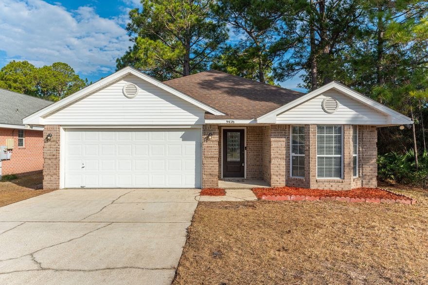 Welcome to 9426 Pine Lilly Ct, where contemporary design meets modern convenience! Perfectly situated, this property is just 8 miles from the Hurlburt Field Main Gate and only 4 miles from the pristine sands of Navarre Beach, offering the best of both worlds: convenience and coastal living.

Key Features and Upgrades:

-Stylish Kitchen: Granite countertops, stainless steel appliances, and a double oven range make this kitchen a dream for cooking and entertaining.

-Luxurious Bathrooms: Granite countertops and upgraded shower heads bring a touch of elegance and luxury to the bathrooms.

-Flooring: Bamboo flooring flows seamlessly throughout the home, complemented by tile in the kitchen, bathrooms, and laundry room for a polished look.

-Main Bedroom Retreat: The spacious main bedroom includes a large walk-in closet, perfect for all your storage needs.

-Smart Technology:
   -Security System panel for peace of mind.
   -Smart garage door and smart lock with open-door detection for convenience.
   -Keyless entry, a smart thermostat, and a doorbell camera for added security.
   -Motion detection floodlights in both the front and back of the home provide additional security.

-Backyard: Features a beautiful natural pond, adding a peaceful and scenic touch to the outdoor space.

-Convenience: A washer and dryer are included, making your move-in even easier.

This home combines timeless design with the latest in smart technology to deliver a living experience that's both luxurious and practical. Its prime location ensures easy access to work, leisure, and relaxation.

Schedule your private showing today and experience everything this incredible property has to offer!