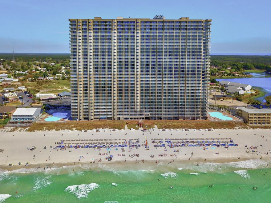 Beach Front 18th Floor Condo for sale in Panama City Beach, FL. Enjoy the sugar-white sands of Panama City Beach right in front of you!! This floorplan features a spacious 2-bedroom condo with a dedicated bunk room and 3 full bathrooms offering you the ideal blend of comfort, and investment potential. The Perfect location on the West end of PCB, a half mile to Pier Park for endless shopping, tons of restaurants, a full Movie theatre, entertainment and mush more! Tidewater Beach offers tons of amenities - Two 4,200 sq. ft. lagoon pools with poolside tiki bars, and a separate indoor heated pool. A 4,300 sq. ft. fitness center with oversize indoor spa & hot tub, Steam baths and saunas in both men & women's baths at the fitness center, and a 5,000 sq. ft. conference center. Owners enjoy a Penthouse, top floor owner's lounge. Seven high-speed elevators, mean no long elevator lines. A Theater with stadium seating, entertainment and much more! Feel secure with the gated parking garage with an enclosed walk over bridge. This is the Condo you have been looking for!