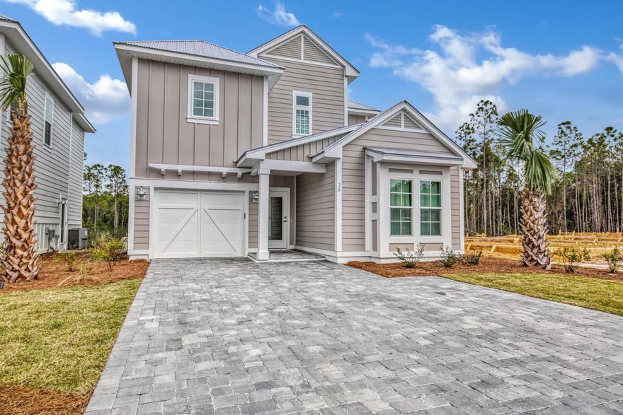 The EGRET Plan-Premium LOT w/ water view. Brand new home located on the South side of Hwy 98-close proximity to 30A, shopping, restaurants and beach accesses. This four bedroom, three and a half bath home built by one of the premier builders on 30-A has marble & granite countertops, stainless appliances & upgraded lighting. Seamless glass shower door in second floor master w/ designer tile. Guest bedroom down w/ private bath. One car garage. A lovely community Pool & Clubhouse invites relaxing days plus surrounded by Preserve State Lands.  NO short term Rentals- 6 months or greater.  Call regarding the other floor plans. Completion late December 2021.