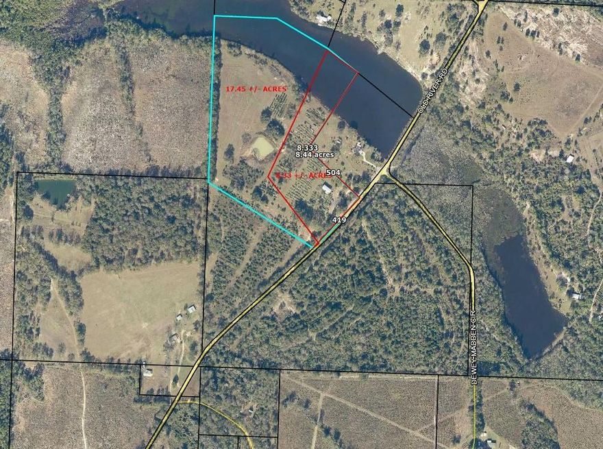This is a great opportunity in the Baker Area for the perfect homesite high on the hill overlooking the stocked lake with Bass and Brim. . There is also a spring fed stock pond. This parcel is cleared but has trees for shade and privacy. See MLS 818617 for the full parcel.