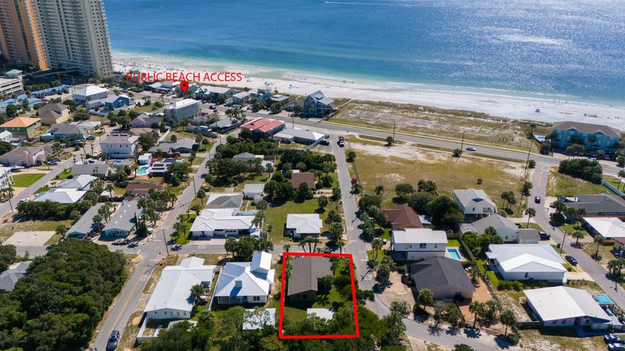 Charming Beachside Home in Panama City Beach!Welcome to this beautiful single-family residence located just a block away from the stunning Panama City Beach! This property features:2 Bedrooms & 2 Bathrooms: Spacious and well-maintained, perfect for comfortable living. (NO HOA)1,122 sqft of Living Space: Ample room for your family and guests.7,405 sqft Lot: Enjoy plenty of outdoor space with an UNBELIEVABLY Large fenced in beautiful grass yard perfect for outdoor activities, gardening, or just soaking up the Florida sun.Updated Kitchen & Bathroom: Modern amenities for a touch of luxury, including stainless steel appliances, beautiful countertops, and elegant tile work.Extra Flex Room: Can be converted into a 3rd bedroom, home office, or creative studio. Beach View: A beautiful view of the beach from the lot, allowing you to enjoy the coastal scenery from the comfort of your home.

Nearby Attractions: Close to Pier Park, restaurants, shopping, and other local attractions. You'll have plenty of entertainment and dining options at your fingertips. Just minutes to the popular 30A area as well!

Parking & Storage: Includes an attached garage and extra storage shed, ensuring ample space for your vehicles and beach gear as well as additional covered parking.

Shed has porch with large seating area!

Well-Maintained Property: The house has been meticulously maintained, showcasing pride of ownership and making it move-in ready.

Investment Potential with NO HOA: This property is an excellent opportunity for investors, with great potential for long-term rentals in a desirable beachside location.

This property offers a fantastic opportunity to own a piece of paradise! Don't miss out on this amazing beachside home.

Other property features:

GULF VIEW!

Newer A/C Unit! (About 6 years)

NO HOA

BRAND NEW ROOF installed July 2024 with 10 year 130MPH Warranty!

Security cameras on property.

Room for a pool!

Fiber Optic internet recently installed in the neighborhood.

Outdoor Shower 

Landscape lighting. 