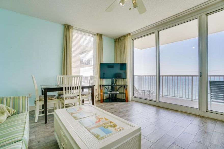 This coveted 1bed/1bath, corner unit in the desirable Majestic Beach Resort condo is the thing of which dreams are made. Seaside luxury with a toes-in-the-sand location on the stunning beaches of Panama City Beach! This unique condo features custom touches such as plank tile floors throughout. Nine-foot ceilings a floor-to-ceiling window and glass sliders in living area make for an open feel and provide incredible views from the living area and the kitchen. This condo conveys fully furnished and rental ready. Property is currently a non-rental but has solid rental income potential . Enjoy the good life at Majestic Beach with an unparalleled deck of resort style amenities.