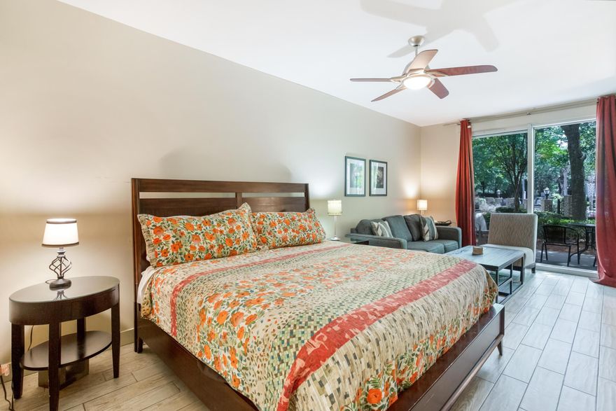 Sit on the patio of this first floor condo in Bahia and enjoy views of the Grand Pool. You can easily travel to the pool or Solstice Club from your condo without having to wait for the elevator. Returning from the pool or the beach? No worries the tile flooring provides for easy cleaning. A fully stocked kitchenette & full size bathroom provide you with anything you could need for a weekend getaway, second home, or even primary residence. Bahia is located adjacent to all the entertainment, restaurants, & shopping that the pedestrian Village of Baytowne Wharf has to offer. Bahia owners also enjoy access to the Solstice Club, a private Bayfront entertainment space featuring an outdoor cooking area, clubhouse, screened porch, & fireplace. As an introduction to the Sandestin lifestyle, we invite our new owners to explore amenities that make Sandestin special. The listing brokerage and seller(s) are presenting the buyer(s) of this property with (2) 90-minute rounds of Tennis court time, a golf foursome at one of our three championship courses, and a round of golf for up to four (4) players at the unrivaled Burnt Pine Golf Club.

Sandestin Golf and Beach Resort features more than seven miles of beaches and pristine bay front, four championship golf courses, 15 world-class tennis courts, a 226-slip marina, a fitness center, spa and celebrity chef dining. Shop, dine and play at the charming pedestrian village, The Village of Baytowne Wharf and more. Inside the gates of the resort, residents enjoy a balanced lifestyle of high-class living, spanning the 2,400 acres from the beach to the bay. Everything within the gates of the resort is accessible by golf cart or bicycle. The entire resort is interconnected by miles of pedestrian, bike and golf cart paths that weave through groves of live oaks, meandering past natural lagoons, fountains, man-made lakes, and meticulously landscaped fairways.