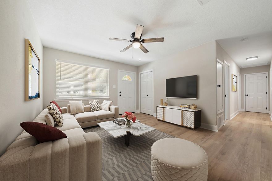 100% Move In Ready-Remodeled Jewel for such a great price. New paint on exterior with new shutters. This 4 bedroom 2 bath home is newly remodeled.. New Wiring All new interior paint.  newer windows.  A new roof installed in 2024.  Home has all new lighting, HWH, Ceiling Fans, Carpeting (bedrooms) luxury Laminate Flooring in living areas and kitchen.  Kitchen features all new cabinets, granite counter tops, sink, fixtures Stainless Steel Appliances, lighting & has a walk in pantry and laundry room.   Master bedroom is large with new Master Bath (titled shower) new sink, fixtures, mirror and cabinets, lighting, flooring.  Just off kitchen is 4th bedroom with master suite . .  The additional bedrooms and bath located down the hall