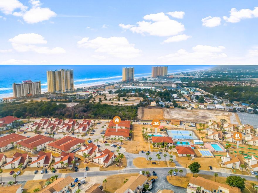 Open House!! Saturday October 18, 11-2pm. Don't wait long, this cash flowing property is going to sell fast! Welcome to your slice of paradise at Horizon South Resort where coastal charm meets investment opportunity. This beautifully updated condo is just steps from the beach and offers everything you need for a luxurious second home, income-producing rental, or full-time retreat.

Property Highlights
- Private stairs to a spacious balcony patio
- Designer coastal paint palette and vaulted ceilings
- Granite countertops, newer cabinetry, and stainless appliances
- Hallway bunks for extra sleeping space
- Oversized primary bedroom with ample storage
- In-unit laundry and stacked washer/dryer
- Tile flooring throughout for easy maintenance

Beachfront Lifestyle & Amenities
Located in a gated, golf-cart-friendly community with deeded beach access directly across the street, Horizon South offers resort-style amenities including:
- 4 pools (1 heated), kiddie pool, and large hot tub/spa
- Tennis & pickleball courts, shuffleboard, mini golf
- Billiards/game room, event space, and on-site laundry center
- Pet-friendly for owners, with 2 parking spaces + golf cart parking

Investment Potential
With a low-maintenance layout and prime location, Unit 44C is ideal for short-term rentals or long-term appreciation. HOA dues cover water, internet, trash, & building maintenance making ownership seamless and stress-free. 
Centrally located near Pier Park, dining, shopping, and entertainment, this condo is your gateway to the best of Panama City Beach.