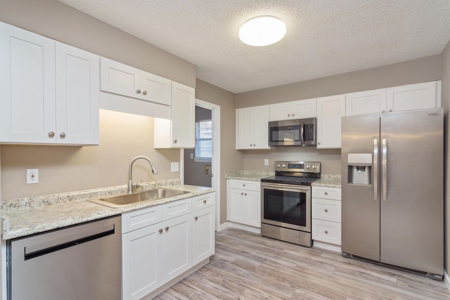 Open House on April 5th 9-10 am. Great location for your next home! 2 Bedroom, 1 Bath, newly renovated units. Floors are wood flooring and carpet. Ceiling fans throughout. Kitchen has stainless steel new appliances including dishwasher, side by side fridge with water and ice in door, glass top stove/oven, and built in microwave.  Indoor laundry in unit for your convenience. Pets are allowed with owner approval. *Pictures of similar units, not all of this property. Property is similar to photos.