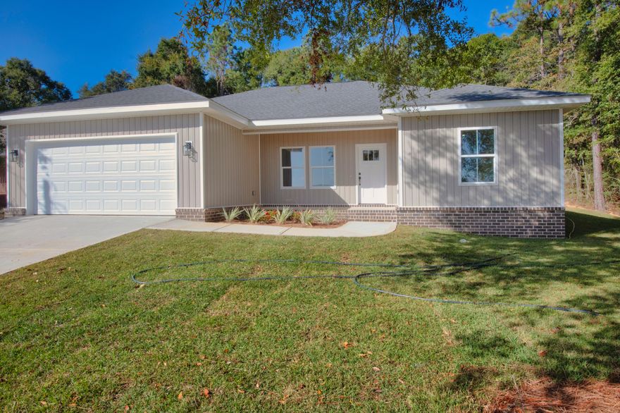 72 Hour Kick Out Clause in place with sale of buyer's home contingency...OFFERING $9500 TOWARDS CLOSING COST and INTEREST RATE BUY DOWN!!! CRESTVIEW'S FAVORITE 'VA-APPROVED' BUILDER IS BACK.. with another CUSTOM FLOORPLAN featuring all of the upgrades and luxury touches these guys do best! Welcome to 'Valley Villa'..  a 3 BR/2 Bath 'Southern Showplace' with 9 FT CEILINGS.. UPGRADED TRIM LEVEL/MOLDINGS.. PREMIUM GRANITE.. LUXURY PLANK FLOORING..  TREY CEILING.. RECESSED LIGHTING.. DESIGNER PAINT.. CUSTOM CABINETRY.. AND THE BUILDER'S SIGNATURE-- SOUTHERN PINE TONGUE AND GROOVE CEILING TREATMENT! These builders believe in flooding all of their homes with natural light.. so expect strategically placed windows throughout.. and something else this builder is known for.. spacious bedrooms. All 3 bedrooms deliver in terms of size and closet space.. and all bedrooms boast LVP flooring! No carpet in this house!

The Kitchen is the epitome of beauty meets function.. evidenced by ample glacier white cabinetry.. upgraded premium granite.. and stainless steel appliance suite. Check out the black island and your designated dining!

Outside you'll find a brand new patio slab perfect for grilling/relaxing while you enjoy your flat.. newly sodded.. backyard. 

BONUS: BUILDER'S WARRANTY.. FREE TERMITE BOND.. FREE SURVEY.. COUNTY TAXES.. AND NO HOA! #Freedom

Affordable new construction with so many custom touches is rare for Crestview. Make an appointment to see "Valley Villa" today!