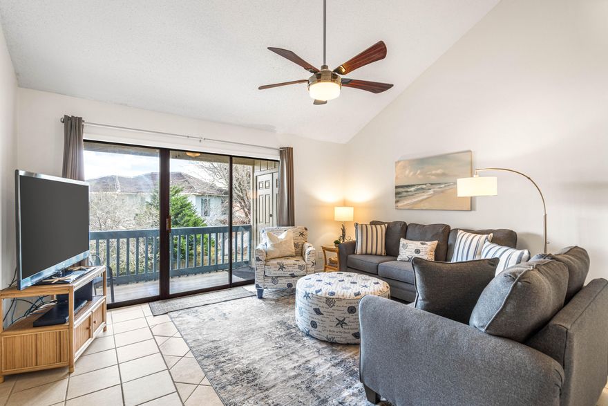 BEST-PRICED 2 BED CONDO IN EAST DESTIN! Ideally located off Iconic Scenic Hwy 98 with No through traffic and only 300ft from the Community Beach Access, this Turn-Key 2 bed/2 bath unit underwent Ample Upgrades. A new Roof in 2022, some new furnishings & fixtures, freshly painted interior, and new Stainless Steel Refrigerator & Dishwasher. With 14ft Vaulted Ceilings,the open-concept kitchen, living and dining area provide a comfortable, cohesive area for you and guests to recoup and relax. Spacey bedrooms with updated flooring, in-unit laundry, balcony, and assigned parking space only add to the ease of beach lifestyle. Residents can enjoy a tranquil home environment yet, be close enough to walk, bike, golf cart, or car ride to the dining, shopping, & entertainment of Destin + Miramar Beach