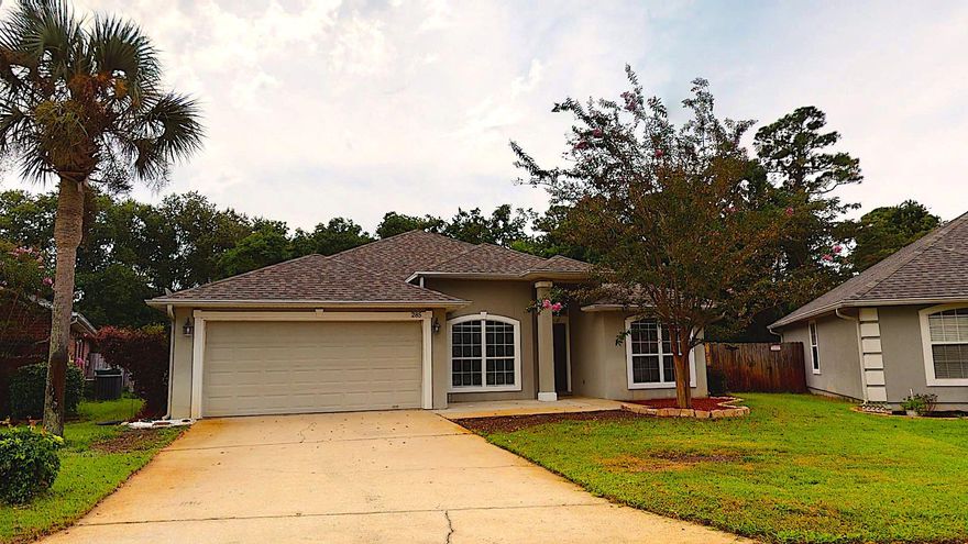 Beautiful home, Move-In-Ready, in a gated neighborhood, 5/10 minutes to Hurlburt Field.  New Roof 2020, Newer HVAC and Ducts, newer appliances and hot water heater. This 4 bedroom 2 bath has a multitude of upgrades, to include: Tile and Laminate Flooring, Granite Counter Tops(Kitchen), Trey Ceilings with Accent Lighting, Recessed and Pendant Lighting, Upgraded Light Fixtures and Ceiling Fans throughout, Stainless Appliances, Breakfast Bar, Florida Room, and a Gas Fireplace in living room. The formal dining area is directly off the kitchen. The primary suite has a trey ceiling with crown molding, and french doors that lead out to the Florida room, master bath, dual vanities, separate shower and jetted garden tub.