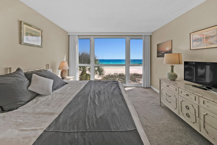 This lovely condo is your ticket to the fabulous beach lifestyle.  Fantastic view of the Gulf of Mexico from the balcony and from the Master bedroom.  Sparkling beach side pool.  No short term rentals allowed means less noise and crowds.  Open floor provides great flow. Fitness center and community  room are next to the pool.  Many fun restaurants and attractions in the area. Primo Destin location.  This condo has not been remodeled so its perfect for you to put your decorating touch on it. Offered mostly furnished , balcony furniture, art work and some decorative items not included. Seller is working on a list of these excluded items.