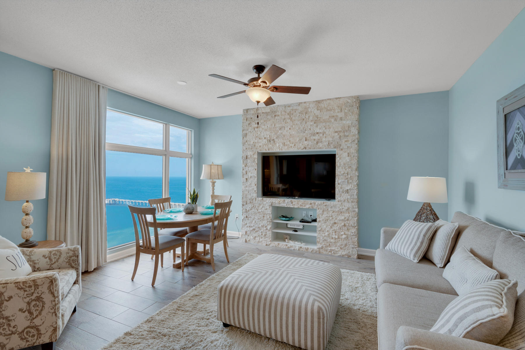 You won't find many condos with views like this! Absolutely stunning 3 bedroom, 3 bath condo in the popular Sterling Reef in Panama City Beach. This unit has been professionally decorated and it has never been a rental, so it's in impeccable condition. The current owner opened up the foyer, so that the unit flows like a true 3 bedroom, rather than a lock-out unit. Updates and upgrades galore including hardwood plank tile throughout, decorative tile in the kitchen and on the breakfast bar, a gorgeous stone wall accent in the living room and much more. Enjoy the best sunsets in town on the western facing oversized balcony. Call today to see this gem!
