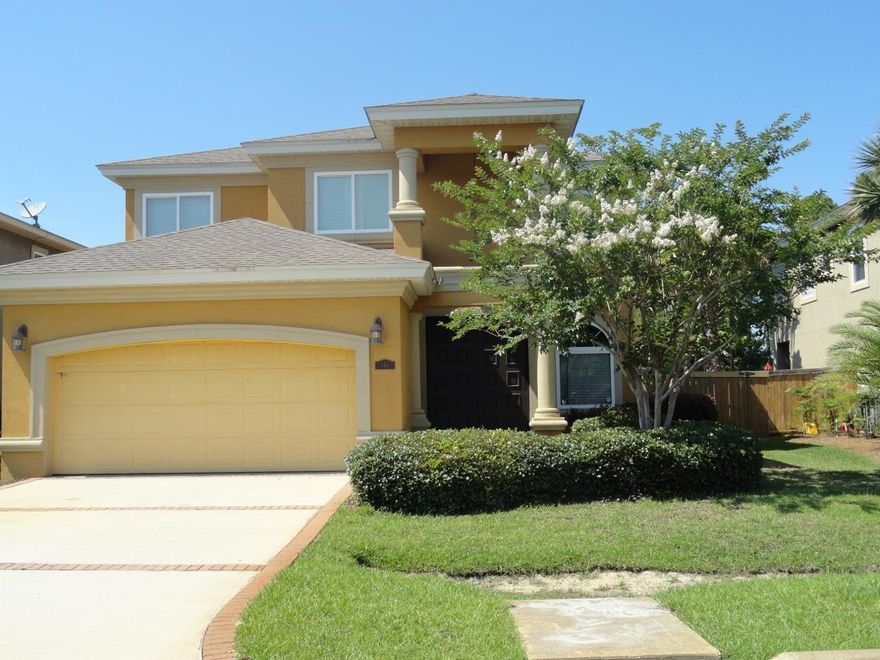 Immaculate Mediterranean home in the Baywalk Subdivision. Located towards the end of the cul-de-sac on the North side of the street with views of the bay from the second floor. The home features tile flooring throughout downstairs, crown molding, recessed lighting and arched doorways. The first floor has a large open floor plan with a combined living and dining room area, large open eat-in kitchen with breakfast nook that overlooks the fenced in back yard. Off of the kitchen is a family room which has sliding glass doors which open to a patio and a spacious fenced in back yard. A Huge master features trey ceilings, his/hers closets, and five windows providing a lot of light. Master bath features a garden tub, separate shower and his/her vanities. Buyer to verify all data and specifications