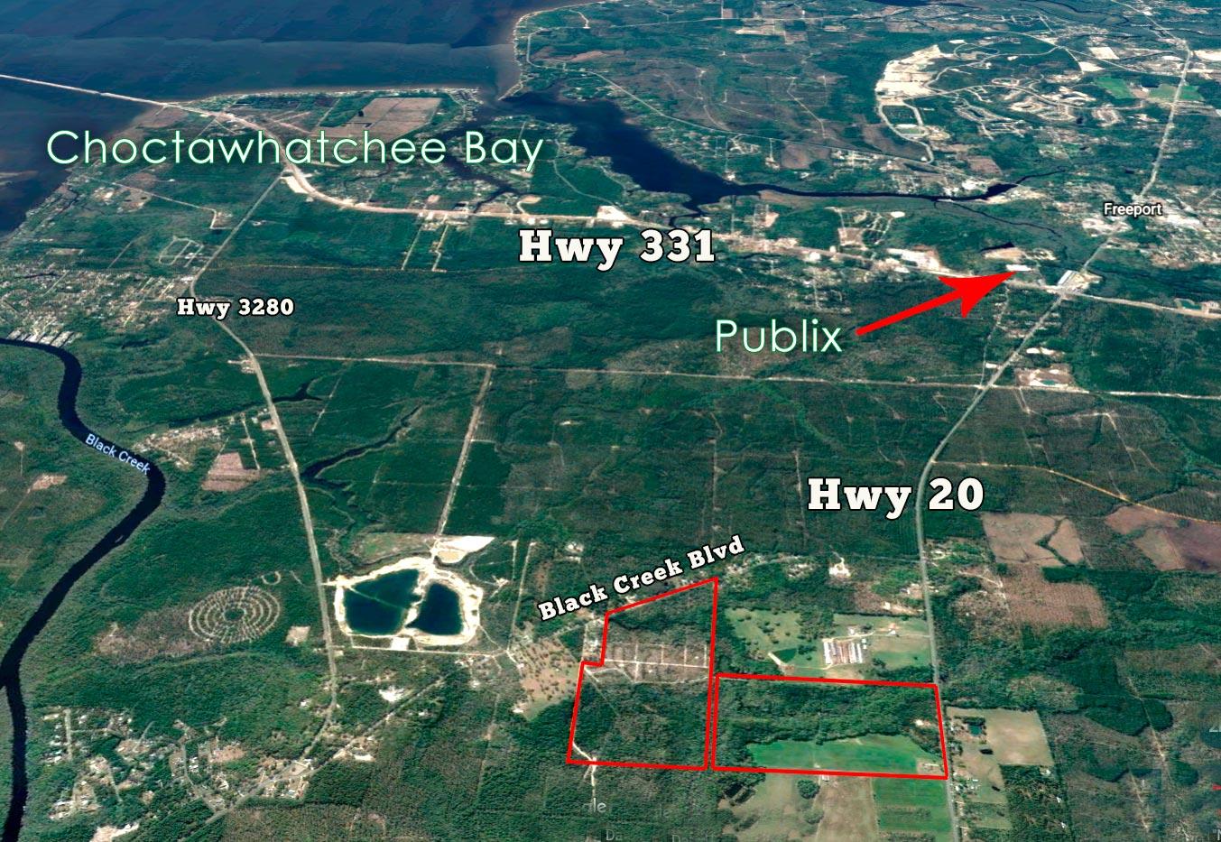 This is an amazing opportunity for a developer/investor, or someone looking to own a lot of land to live and hunt on! A combined total of 178 +/- acres in booming Freeport town! This parcel has frontage right off of Black Creek Blvd and the other parcel has road frontage off of Hwy 20 and it's zoned ''timberland''. Shouldn't be a problem getting that parcel zoned residential if you want to add more homes etc. for a developer or investor buyer. With the recent addition of a Publix and shopping center along with new restaurants opening soon the towns is definitely booming! Great local schools & the Gulf only 15 mins away! Also a international airport about 30 miles from this location. Don't miss this opportunity while the market is hot!