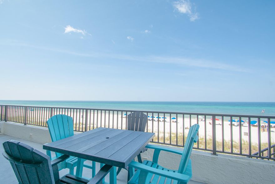 Coveted 3 BR gulf front end condo now available in AquaVista! Spectacular views of the shimmering gulf of Mexico from the open living spaces and 500+ s.ft covered balcony make this condo a buyer's dream. Abundant upgrades include Luxury Vinyl Tile, Corian countertops, Maple cabinetry, and stainless appliances. The master bath offers a fabulous spa shower for extra pampering. . HVAC and water heater are under 3 years old. High quality furnishing throughout this lightly used, never rented unit provide a pristine turnkey opportunity ideal for a rental investment, primary or 2nd home. AquaVista is a low density building on the west end of PCB offering a heated gulf front pool, covered parking, fitness center, sauna, hot tub, beach chair service and community room.