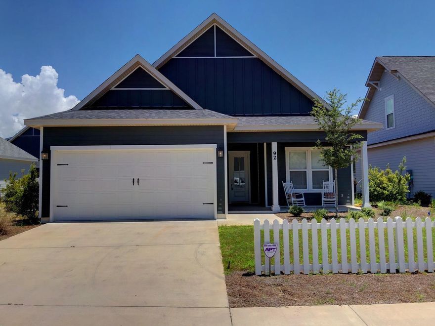 This Three bedroom, two and a half bath plan is completed and offers an open concept plan, large kitchen with plenty of counter space, custom cabinetry with soft-close, stainless appliances,and granite countertops. 10' ceilings with crown molding. The Dining room opens to the covered patio. The large master bedroom is a perfect retreat after a long day. The master bath offers a garden tub, dual sinks, and frameless walk-in shower. The attention to detail, and care into each home can be seen in the craftsmanship in every home and community Pool, South Walton's Best kept secret, Paradise Cove a coastal cottage living community, located only minutes from the white sands beaches of Seaside, Seagrove and Grayton Beach.