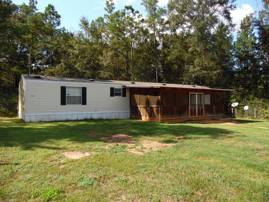 Just north of Defunick Springs on 331 North in Liberty community. 3 bedroom, 2 baths. This 2010 single-wide mobile has large front screened porch with fenced yard around d home, perfect for children and pets. Home is on 2 acres. Storage building included. Seller approved owner financing available.