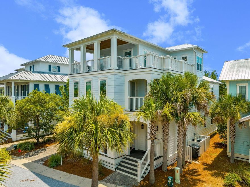 Luxury and spaciousness combine at this custom-built five-bedroom home in Seacrest Beach. This impeccably crafted home is sold fully furnished. Lofty wood ceilings, hardwood hickory flooring, shiplap walls and a cozy fireplace in the huge family room add character to each space. The gourmet kitchen is stylishly appointed with Quartz countertops, Thermador appliances, a six-burner gas range with two ovens make this a true chef's domain. The first-floor master suite is suitable as a family room with a king bed, built-in bunks and an ensuite bathroom, while the second-floor master boasts its own suite with double doors leading to a sitting area with gas fireplace, king bed, separate bunk room, a huge customized closet and private balcony. The adjoining bathroom will not disappoint with