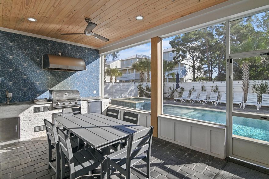 Welcome to Funky Flamingo located at 57 Penelope Street in Miramar Beach, Florida. This custom-built beachside mansion is located 0.4mi away from a community beach access and grossed over $200,000 in short term rental revenue in 2024 and has projections of $224,000 for 2025 from the current manager. Funky Flamingo boasts 8 bedrooms, 7.5 bathrooms, and over 3,700 heated & cooled square feet. This custom-built masterpiece has unique and exceptional outdoor spaces that set it apart from other vacation rental-style properties in the area: Funky Flamingo has a covered, screened-in outdoor patio & entertainment space complete with a stainless steel gas kitchen and a covered, outdoor living room furnished with a television plus seating for 14 people. The entertainment and outdoor kitchen area connects seamlessly to the 30'x12' heated pool & spa. Crowning the home is a third story screened-in sunset deck complete with a retro-themed arcade & entertainment room that provide a relaxing space to enjoy our stunning coastal sunsets.

The home's open floorplan is perfect for comfortably entertaining large groups, and the chef's kitchen is framed with chic nickel-gap shiplap and adorned with high-end stainless steel appliances. A bedroom with a king-sized bed and full ensuite bath on the first floor ensures a mobility-friendly floorplan, and the seven additional bedrooms on the higher floors are both spacious and elegant.

One unique aspect about this floor plan that I love is each floor having a dedicated entertainment or relaxation space; the first floor has the spacious living room & outdoor entertainment area, the second floor has a cafe-inspired sitting area complete with a dining table & coffee bar, and the third floor has a retro arcade trimmed out with a full kitchenette & wet bar.

This home is centrally located within minutes of world-class shopping & dining at Grand Boulevard, Baytowne Wharf, Sandestin Outlet Mall, or the Destin Commons. It's also less than 10 minutes from Scenic Highway 30a, Topsail State Park, and Sacred Heart Hospital. 57 Penelope Street is located in Frangista Beach Phase II, a gated subdivision with a dedicated, gated beach access located less than half a mile away at the intersection of Scenic Highway 98 and Hollywood Street.
