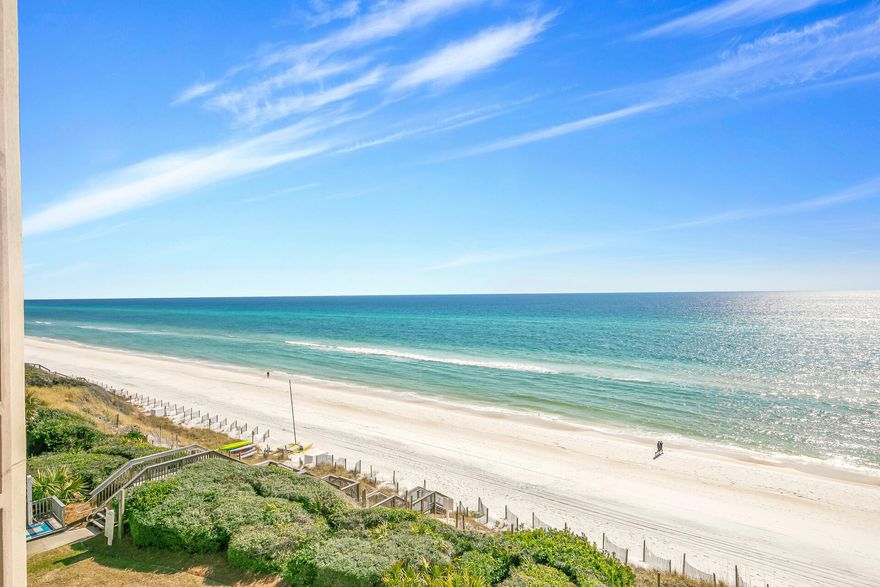 The perfect location on the East end of 30A at the quaint condominium of Tranquillity On The Beach. This PENTHOUSE condo sits directly facing the beach and offers endless views of the beautiful Gulf of Mexico from all directions. It comes fully equipped and furnished for you to enjoy 3 spacious bedrooms and 3 full bathrooms spread out over TWO stories. The master bedroom is upstairs with a private ensuite bathroom and offers THREE large windows to view the Gulf of Mexico from your very own bed. The gourmet kitchen features all white cabinets and appliances and has a breakfast bar for all to enjoy. The beautifully appointed living room features high ceilings and an abundance of natural light let in by all of the glass windows and doors. Tranquillity offers a gated community with private