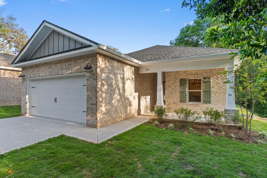 Nestled in the city of Niceville is where you will find this lovely home. Newly constructed, offering 4 bdrms and 2 full bthrms. Step inside and appreciate the inviting open split floorplan with exceptional finishes. As you enter, you'll discover a versatile space that can serve as a dining area, a home office, or a cozy nook. The kitchen is a true standout, featuring stainless-steel appliances, Shaker-style cabinets with soft-close mechanisms, a generous pantry, elegant quartz countertops throughout & timeless backsplash. The owner's bedroom boasts a spacious closet and a private bathroom with a beautifully tiled shower and double vanity. Throughout the house, you'll find low-allergen, waterproof LVP flooring for your comfort. This location offers the convenience of nearby shopping, entertainment, and a swift commute to Eglin Air Force Base, Duke Field and surrounding cities. Enjoy outdoor living; step outside to the backyard where your family, friends, and pets can enjoy outdoor activities and entertainment. The large covered back porch is the perfect spot for grilling and provides an inviting outdoor sitting area for relaxation and entertainment. 