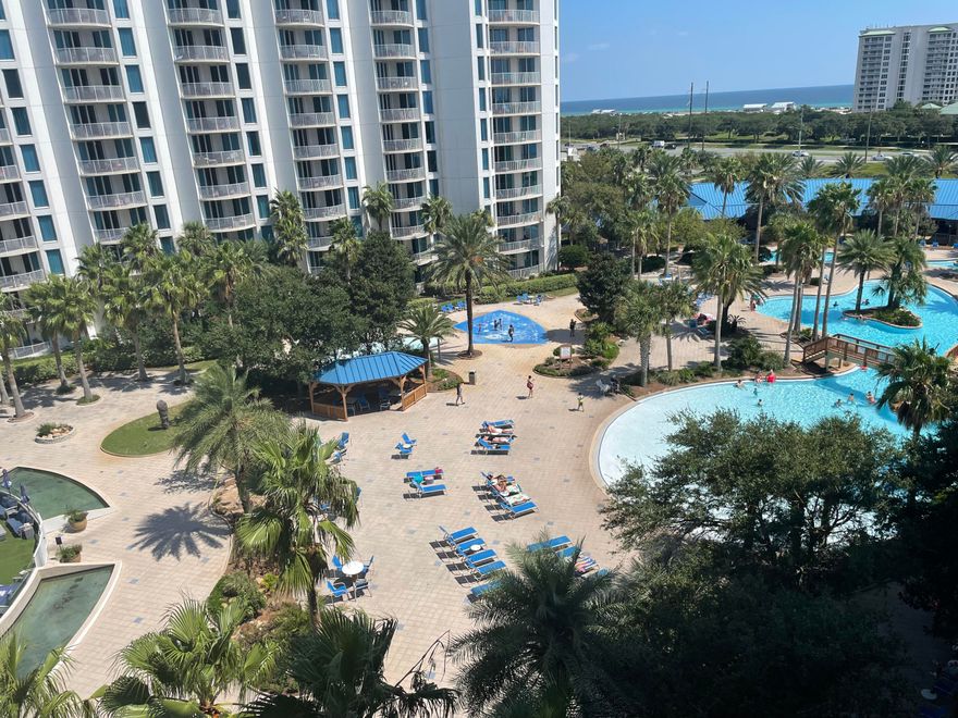 The Palms of Destin is located in the heart of Destin.. Onsite amenities include multiple pools with waterfall features, a hot tub, playground, fitness center, and tennis and basketball courts. There is an on-site restaurant offering lunch, dinner, room service and even in-season poolside service. Shuttle service to the June White Decker Public Beach access is offered during peak season. All utilities are included in HOA dues water, sewer, electric, cable, trash and phone.