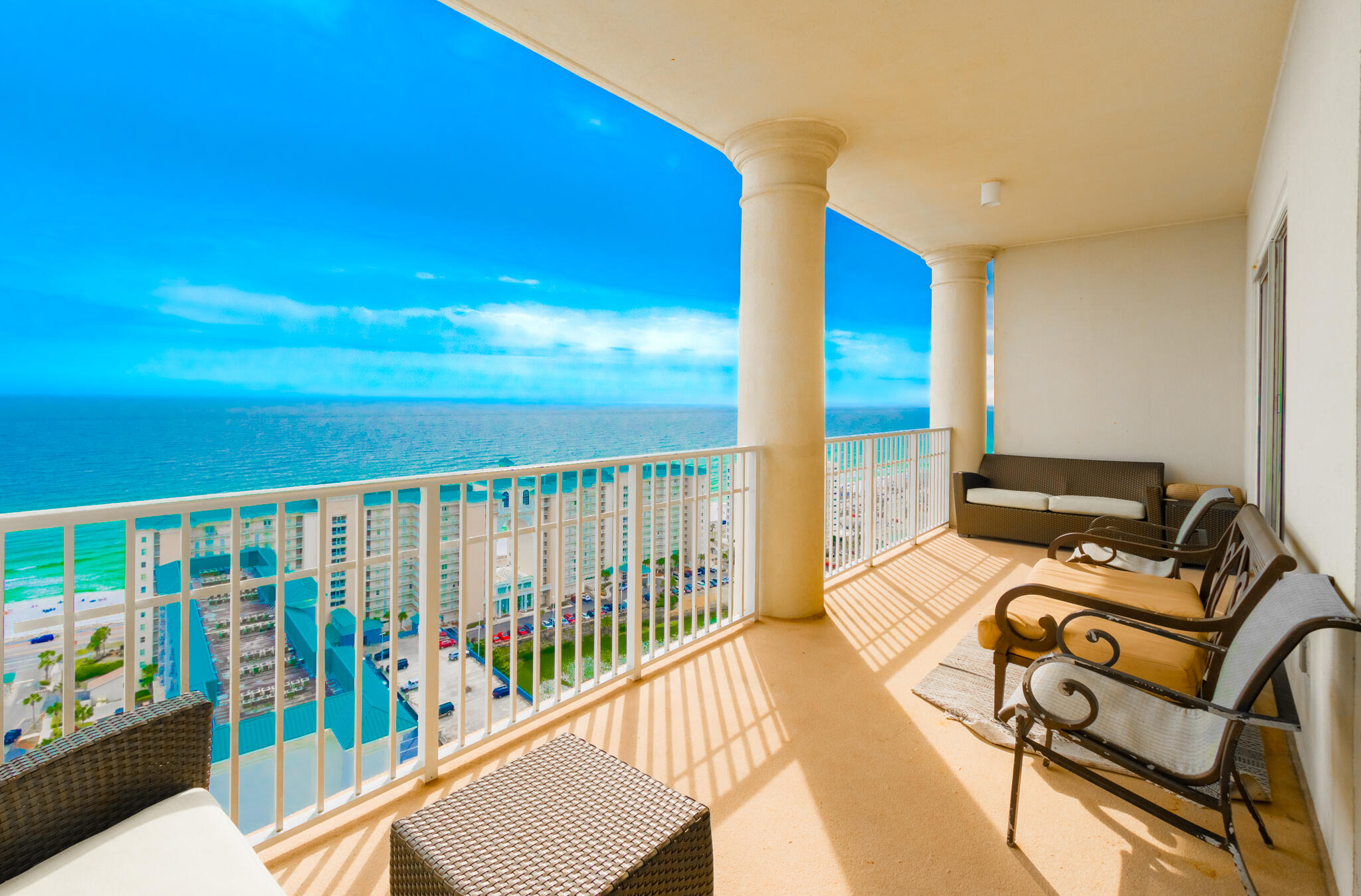 This is your chance to own the Best View in Destin! This 24th floor Penthouse has startling views up and down the beautiful emerald coast from 2 balconies. Located in Seascape Resort, a gated community that offers a 2000 foot private beach, golf, tennis, pickleball, and several pools in addition to the pools at Ariel Dunes I. This condo comes fully furnished and sleeps up to 8 people in 3 separate bedrooms each with its own bath. Cabana Cafe is located on the ground floor of the building and there are numerous restaurants in the area making it a prime location for a vacation rental. This unit has a good rental history that can be provided upon request. See rental projections in documents. New HVAC installed in 2024