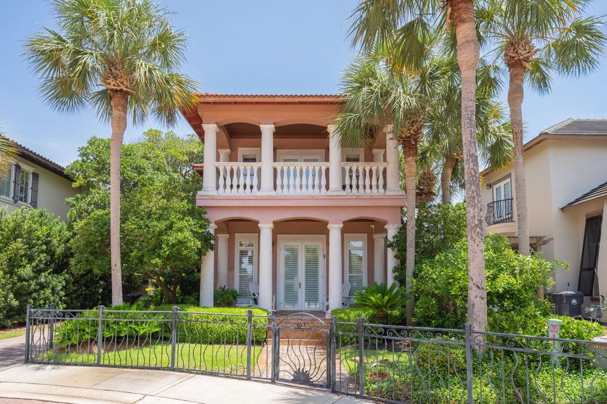 Discover this stunning Mediterranean-inspired home nestled in the gated community of Caribe, with rental projections coming in at over $60,000+! Whether you're seeking a full-time residence, vacation retreat, or an income-producing rental, this home offers the perfect blend of luxury and versatility.  Located in the heart of Miramar Beach, Caribe boasts cobblestone tree-lined streets, private beach access, community pool, tennis courts, and 24-hour security--creating an idyllic and exclusive coastal lifestyle. Outside, you're welcomed by mature landscaping, a cozy front porch and a beautiful shaded, tree-covered courtyard which features a sitting area and an outdoor shower--perfect for entertaining or unwinding after a day at the beach! Inside, the home is rich with thoughtful details incl uding arched doorways, plantation shutters, high ceilings, and striking tilework. The living room is inviting with a fireplace and opens to the dining area and breakfast bar. The kitchen shines with unique tiled countertops and backsplash, stainless steel appliances, a built-in wine rack, and charming glass-paned cabinets. The first-floor bedroom offers wood-beamed ceilings, built-in shelving, a large closet, custom storage with a hidden Murphy bed, and direct access to the courtyard!. A full bathroom with a tub/shower combo is easily accessible from this bedroom as well as the main living area. Upstairs, you'll find two true primary suites and a cozy landing offers a flex space, ideal for a reading nook or office. The first suite is expansive, featuring multiple closets, an en suite bath with a jetted tub/shower combo, double vanities, and access to a private balcony! The second suite is equally impressive, offering ample room, excellent closet space, and its own private bath with a tub/shower combo. This is a rare opportunity to own a one-of-a-kind home in a breathtaking neighborhood, just minutes from top-tier dining, shopping, and the sparkling Gulf Coast!