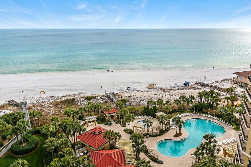 Desirable, corner condo located on the 12th floor with spectacular views of the Emerald Waters of the Gulf of Mexico and resort style pool. In addition to gulf views, one of the guest bedrooms offer a private balcony overlooking the resort with Bay, Golf course, and lake views. The living area is inviting and flows right into the kitchen allowing for easy family gatherings. The master bedroom is spacious with a private balcony looking out onto the white sandy beach. The master ensuite features a walk-in closet, his and her separate vanities, and separate Jacuzzi tub and walk-in shower. This condo is offered fully furnished. Southwinds III is a premier, non-rental, gated condominium with a private resort style pool, grilling area, and beach access.