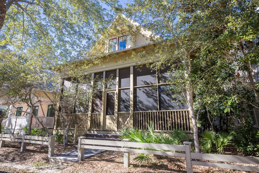 This cozy yet spacious cottage is situated in the heart of the Park District. One of WaterColor's most sought after neighborhoods. This delightful home features an open entertaining area for friends and family to gather comfortably. Upon entering the home you will be welcomed by warm tones, beamed ceilings, and hardwood floors. Also on the first floor are 2 bedrooms and 2 1/2 baths, including the master. Indoor and outdoor wood burning fireplaces, two screened porches,an outdoor shower and carport. Second floor hosts 2 large bedrooms and 2 baths plus additional TV area with a trundle bed. Superb rental opportunity that is a short stroll or bike ride away from the Beach, Town Center, Boathouse, Boutique Shopping, Bike Trails,Dining and the surrounding communities of Seaside and Grayton