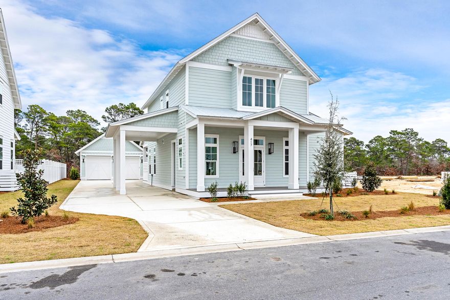 Back on the market!! Introducing the Sandcastle plan from Cole Construction, located in the Powell Landing East neighborhood within the Watersound Origins community. This spec home has 4 bedroom, 4.5 bathrooms, a carport off the kitchen, 2-car detached garage, saltwater pool + spa, and a laundry list up upgrades! The Sandcastle Plan, a magnificent 2-story, 4 bedroom, 4 1/2 bathroom home that offers the perfect blend of luxury and coastal living. This stunning property features two primary bedrooms, one on each level, providing flexibility and convenience for multi-generational families or those seeking additional privacy. As you enter through the foyer, you'll be greeted by soaring 12-foot ceilings that create a sense of grandeur and spaciousness. The open floor plan seamlessly connects the kitchen, living, and dining areas, making it ideal for entertaining and everyday living.

The oversized island in the kitchen serves as a focal point, offering ample space for meal preparation and casual dining.

The abundance of windows throughout the home fills the space with natural light, creating a bright and inviting atmosphere. From the living and dining areas, you can enjoy panoramic views of the surrounding landscape, bringing the beauty of the outdoors inside.

The first-floor primary bedroom is a true retreat, with its own private access to the wraparound, screened porch. Step outside and unwind in the tranquility of the outdoor saltwater pool and spa, perfect for relaxing after a long day or hosting gatherings with friends and family.

Upstairs, you'll find the second primary bedroom, along with two additional guest bedrooms and a den. This layout provides ample space for family members or guests to enjoy their own private quarters, while the den offers a versatile space that can be used as a home office, media room, or play area.

Convenience is key in the Sandcastle Plan, with a carport that leads directly into a mudroom just off the kitchen. This thoughtful design feature allows for easy access and organization, making daily tasks a breeze.

Don't miss out on the opportunity to own this exceptional property. Contact us today to schedule a private viewing and experience the luxury and charm of the Sandcastle Plan firsthand. We look forward to welcoming you home.

The Watersound Origins community is one of South Walton's most coveted neighborhoods for its exceptional amenities, beautiful new homes, and prime location. Amenities include the Village Commons pool & fitness center, sports courts including tennis and pickle ball, miles of nature trails, dock access to Lake Powell, unlimited golf (included in HOA fees), and lots of green space for outdoor play. The all new Watersound Town Center brings a new level of excitement and convenience to the community with a Publix Super Market, delicious restaurants, healthcare facilities, and more right at the entrance to the neighborhood!

*Pricing for inventory homes include lot premiums and may include optional upgrades. Added options/upgrades and pricing are subject to change. Please check with the on-site community specialists for the latest information for this home.