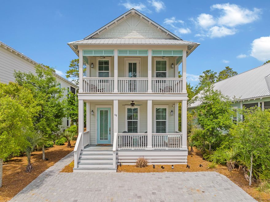 Whether you are looking for a family beach home or a wonderful opportunity for investment, this cottage provides beach living in a prime location just off of Scenic Hwy 30A in South Walton!   This 4 BR / 3 BA home in just a short stroll to the Gulf of Mexico and Gulf Place Town Center.  Enjoy wonderful restaurants, shopping, concerts, and sunny days at the beach then return to the solitude and of this beach retreat.  The open living/dining/kitchen area provides ample gathering space for the entire family.  The first level also includes a guest bedroom and full bathroom.  The second level offers an owner's suite with a private balcony and two additional bedrooms.  The home was built in 2018 with beautiful coastal shiplap details, wood flooring, lighting and detailed trim and molding.