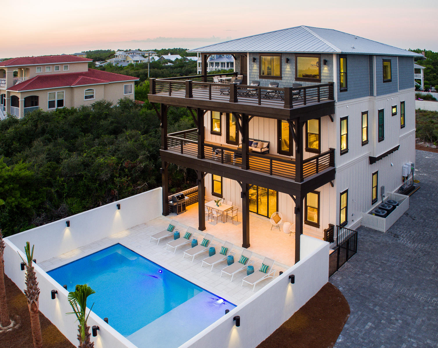 *House is under construction. Photos represent the same floor plan by the same builder in a different location. Finishes and selections do not portray final choices.*Stunning new home to be built south of 30A with forever gulf views! This soon to be built home boasts 7 bedrooms, 8 bathroom, and is 3 stories. Upon pulling up you will immediately notice the gulf side pool, and expansive decks, ideal for entertaining. Entering the home, the spacious great room will catch your eye along with the state of the art kitchen and dining area. This space is the perfect place to gather with friends and family. Additionally, on the first floor, is a master bedroom with his and hers closets and an en-suite bathroom.