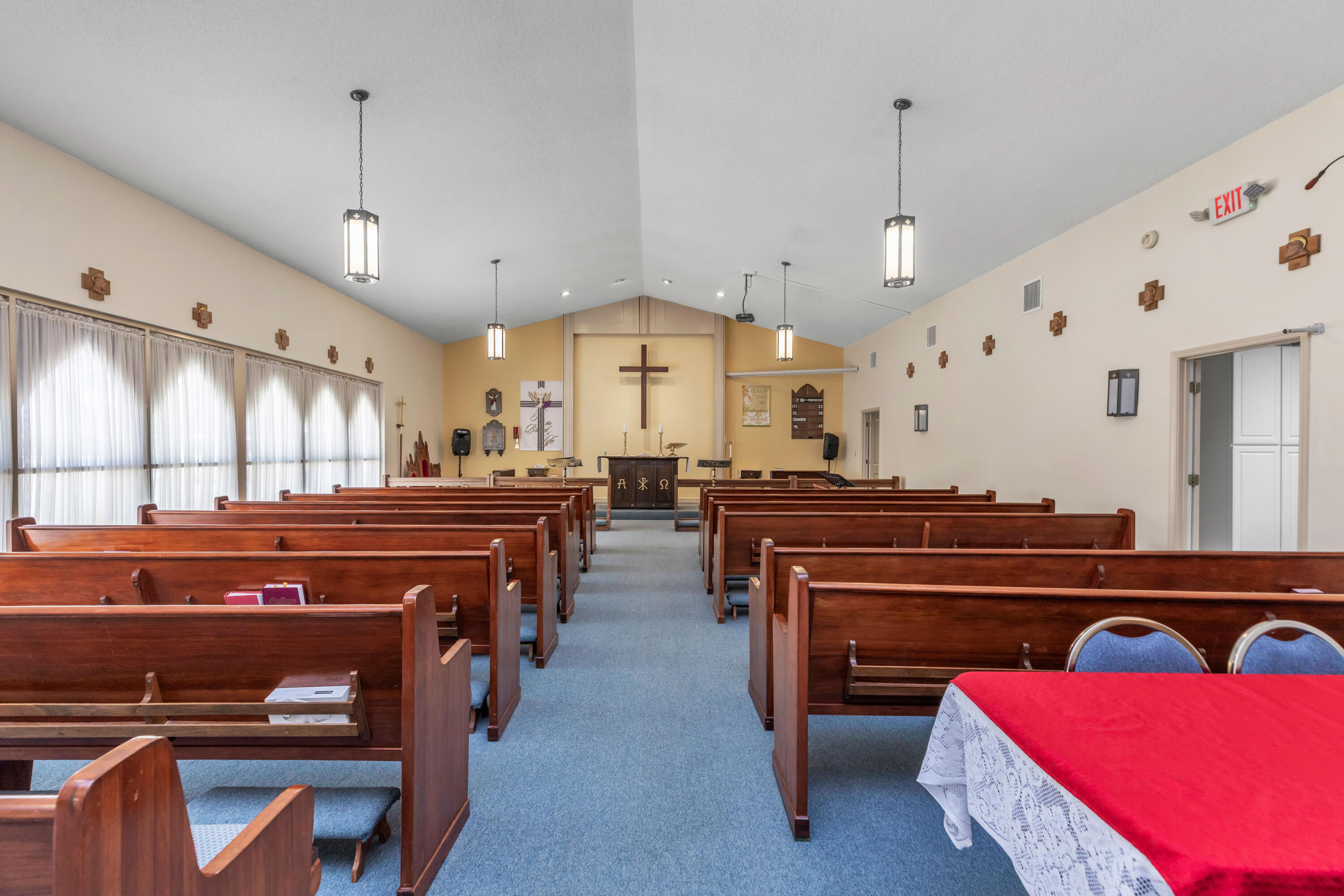 Zoned Suburban Residential. Roof replaced 2022. Rooms: Worship 51' x 29' with a peaked ceiling of 15', Nursery 18'6' x 7' 4', Kitchen 22' x 9'5', Gathering Room 15'7' x 9'5', Prep Room 7'10' x 9'5'.Plenty of parking