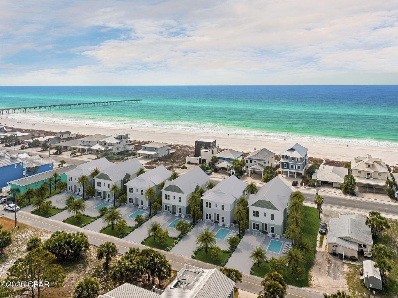 Welcome to The Grand Villa's at the Pier. First two units are NOW almost complete with the construction!This 3302 Sq. Ft home features 6 bedrooms, each with ensuite baths and a large open Great Room with plenty of room for entertaining along with a rec room by the pool. Designed to sleep 16, this great rental home plan is in the heart of Pier Park and the Pier, all within walking distance. This house also has a private pool for enjoyment, and plenty of parking on the back of the property designed to access without the traffic of Front Beach Road. In addition, there are two very close public beach access points to the beach, puts you in a prime rental location. The home comes FULLY FURNISHED and ready to go!