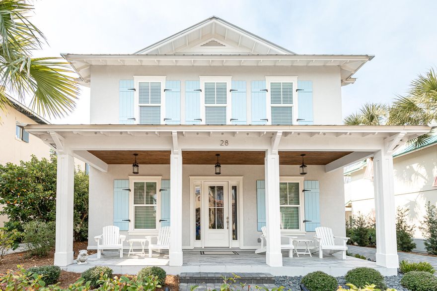 Rare, like new offering in exclusive, guard-gated, gulf front Caribe. This beautiful, 2019 built, one-owner furnished home is a short stroll from some of the Emerald Coast's widest, never crowded, snow-white beaches. With an open floor plan, this house has all the features you need for family time, hosting get-togethers or to earn over $100K in projected vacation rentals! The smart finishes of this 2879 SqFt 4 bed/4.5 bath home includes wall to wall shiplap in a coastal cottage design. Step inside to warm hardwood flooring found with a spacious family room and dining area ideal for entertaining. The well-dressed kitchen presents with stainless steel appliances, brick tile backsplash, soft-close cabinets, quartz counters, and a large kitchen island for prepping. Take your pick, this dual master suite home has 1st and 2nd level master retreats. The 1st level suite features a bathroom with two vanities, soaking tub, separate glass enclosed spa shower, and walk-in-closet. This level is equipped with washer/dryer. Take the hard wood stairs up to the loft area which serves as great additional living space for sleeping and gaming. One of the three 2nd level bedrooms is outfitted as a bunkroom.

The back patio is paved and ready for grilling. The rare detached, enclosed garage comes stocked with a golfcart. Residents of Caribe enjoy private beach access, 2 pools, a private lake & tennis/pickleball courts, a security guard, and meticulously maintained lush grounds.
