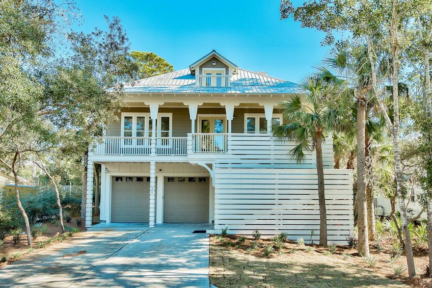 NEWLY RENOVATED SOUTH OF 30A!! This delightful beach home has been exhaustively updated inside and out, featuring new siding, gorgeous wide plank white oak floors throughout and handmade encaustic cement tile in the showers and kitchen backsplash. The ground floor boasts a private master retreat with luxurious en suite bath, walk-in closet, and French doors opening onto the gorgeously landscaped back yard. Upstairs, a brand-new kitchen with waterfall edge kitchen island anchors the spacious living area, with French doors opening onto a wraparound balcony with views of Eastern Lake. The 3rd floor features a second master suite with luxurious bath, and a private lookout platform. 4 additional bedrooms and 3 more full baths, plus a stunning outdoor space complete this exquisite luxury home.