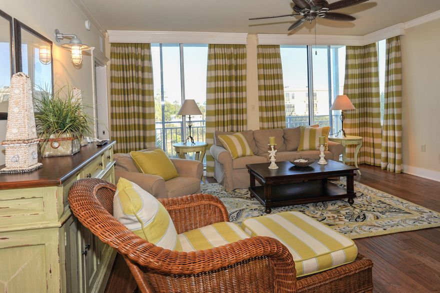 Fewer than 150 yards from stunning white sand beach and the tranquil, emerald green waters of the Gulf of Mexico is this inviting condo unit within the most recently completed building surrounding the colorful town center of Gulf Place, Six Palms. Situated on Scenic Highway 30A, Gulf Place is home to lively on-site dining and boutique retail destinations, bike and water sport rentals, as well as seasonal concerts and events hosted on its sprawling two-acre green. There is even a local pharmacy, conveniently located on the ground floor of Six Palms. The most difficult choice you will face is whether to spend the day drenched in the warm Florida sunshine on the beach, or around one of three nearby community pools.