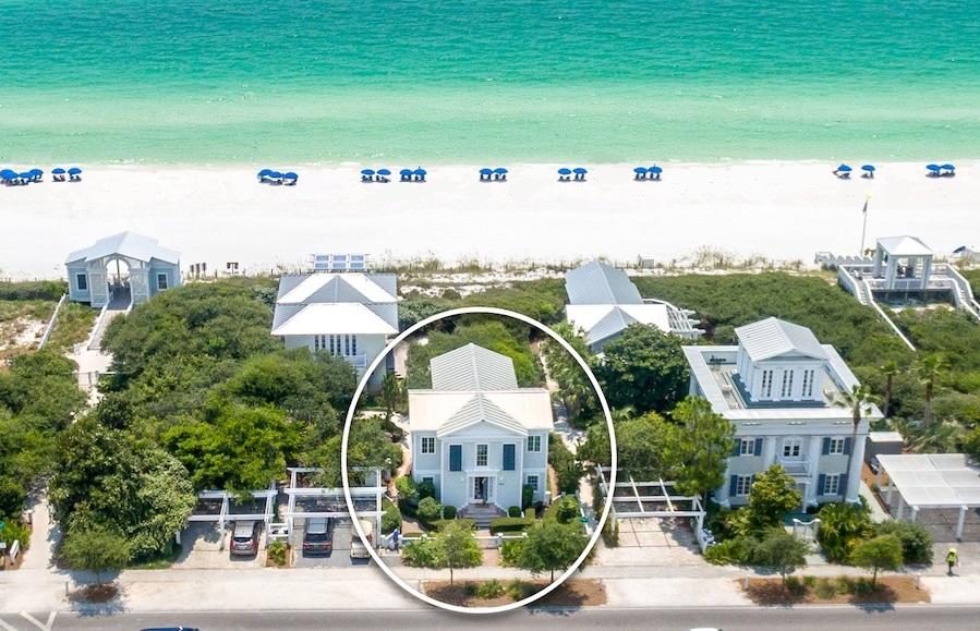 Mesmerizing unobstructed gulf views from this classic Seaside cottage located steps from the iconic Tupelo Pavilion, south of 30A on the eastern edge of Seaside, Florida. This 3 bedroom masterpiece was fully renovated in spring of 2018 and embodies a southern classic style with modern sophistication. Views of brilliant turquoise tinted waters and natural light are maximized with expansive windows and doors creating a wall of glass in the adjoining living, kitchen and dining spaces. Consistent with Scott Merrill's award winning portfolio, this Seaside cottage was no exception with its high functioning open floor plan. All bedrooms include en-suite baths. The master spa-like bath is a retreat in its own right, featuring extensive use of floor to ceiling marble and an elegant soaker tub.