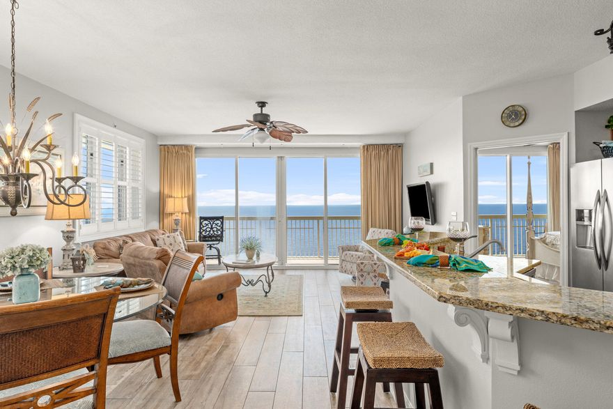 Beautifully decorated & appointed, this unit has it ALL!Enjoy the gulf front views of the emerald waters from the oversized balcony. This end unit offers gulf views from the master bedroom as well as the main living area. Fully furnished, this unit is turn key for the ideal rental or perfect for a second home.Updated tile throughout, plantation shutters, granite countertops, & much more. Celadon offers 2 swimming pools, tennis courts, pickle ball, a fitness room & beach access. Make this one yours before its too late!