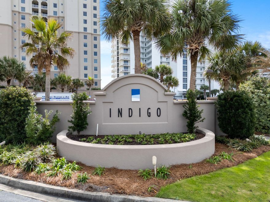 It's finally here! A beautifully enhanced 3-bedoom, 3.5-bath + DEN corner residence at Indigo! Soaring 18 stories high, over a stretch of the most beautiful turquoise blue waters and snow-white sand, this luxury condominium is sure to provide everything on your checklist and more. As you head up to your unit, you'll step into your private foyer. Come inside and immediately take notice of the magnificent views of the Gulf that are accompanied by the coastal elegance of the interior, which was recently renovated in 2020. Renovations included new interior painting of walls, ceilings, woodwork and doors with a full kitchen remodel - renovated to an open-concept design like no other! The high-stretching ceilings and wall-to-wall glass windows give you the picture-perfect view of the Gulf, and newly added window treatments keep electric cost at a minimum with room darkening electric shade in the living area. At just over 2,000sqft, this layout embraces the space and offers a super spacious, open living area and expansive bedrooms plus a bonus den. There are views from 3 bedrooms, from the Gulf to the Intracoastal Waterway! The Gulf front primary bedroom boasts a direct Gulf view, access directly to the balcony and the spa-like primary bath has double vanities, travertine tiled shower, and jetted bath. The balcony extends from the living room to the master bedroom so that you can rise and shine by starting your day off with a beautiful Florida sunrise. Indigo is composed of the best amenities in the area - newly updated and modernized to perfection. This private, gated community has on-site management, beachfront zero-entry pool, kiddie pool, hot tub, fitness facility, saunas, steam rooms, tennis courts, social rooms, dog walks and movie theater spanned over approximately 7 acres. This is the condo for you, and the time is now! 