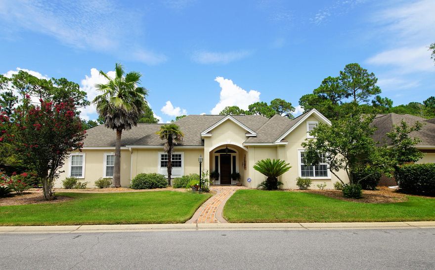 Knockout! Current owner hit a home run when designing and updating this one! This unique one owner home is tucked away on a large corner lot at the end of a cul-de-sac in the private community of Oakmont Place in Bluewater Bay. This two-bedroom two bath home has it all with a lot of extra touches! You immediately feel the warmth and coziness of this home as you enter through the impressive Antique Cypress door with beveled glass. Live large with this wonderful open floor plan with a beautiful sunroom addition off the back. You will settle right in to the indoor/outdoor living that this home has to offer. High ceilings, hardwood flooring, gas fireplace, cathedral ceiling in living room, crown molding, recessed lighting, charming courtyard with fountain, custom shutters and bonus room off the kitchen are just a few of the things that make this home stand out. The bonus room is currently being used as a bar room/pantry but could also be used as an office.  Kitchen is updated with granite counter tops, Master bath with marble counter top, dual vanity sinks, tiled shower, guest bathroom with travertine counter and sink and so much more!  Other features include:  2012 roof, 2019 gas water heater, shades with black out in sunroom, new garbage disposal, 2010 hardwood flooring, 2015 painted outside house, termite bond in place.  Make your appointment today to see this fabulous find!