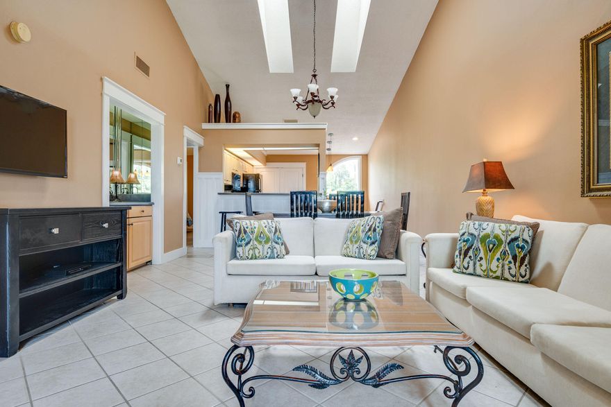 Heron Walk is conveniently located to all the amenities in Sandestin Golf and Beach Resort including the newly built SOA pool complete with lap lanes. This 2 bedroom 2 bath condo has breathtaking views of the bay and Baytowne marina from the living area and master suite. A new a/c installed 2018. The cozy enclosed porch is the perfect spot for watching sunsets. Vaulted ceilings with sky lights in the family room create a light and open space and the corner fireplace is perfect for chilly winter evenings. The gourmet kitchen with new cabinets has a separate breakfast bar which is perfect for entertaining.
