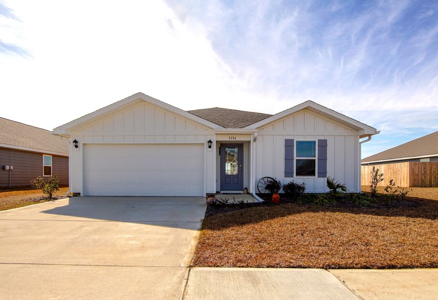 Move in ready, well maintained and almost new 4 bedroom home in Hodges Bayou subdivision. Built in 2024, this home is perfectly situated close to the entrance of the subdivision, on a nice size interior lot that overlooks the pond. Water views of the pond from the master bedroom, living room, dining area and kitchen. Blinds have been installed throughout the home, gutters installed, along with a partial privacy fence that maintains a full view of the pond from the back of the house. Beautiful open Kitchen with quartz countertops, stainless steel appliances including stove, dishwasher, microwave and refrigerator, breakfast bar and pantry. Large open living room/dining area with water view of the pond, and access to the back yard and patio. The master bedroom also has a view of the pond,  and the master bathroom features quartz double vanity countertop, shower and a walk-in closet. Split bedroom floor plan with 3 additional bedrooms, additional full bath with bathtub/shower combo, and 2 car garage complete this well designed home. Easy to maintain both inside and out with LVP flooring in main areas, carpet in bedrooms only, and hardie board siding, gutters and vinyl soffits. This home is wired for a Smart Home system, although it is not currently connected, all the equipment is onsite and ready to have connected and activated by new buyer. 
This fabulous ''Freeport'' floorplan is no longer available as a new build in Hodges Bayou and is offered at a price that makes it more affordable than other 4 bedroom floor plans in the neighborhood. Call today and come see everything this great home has to offer!