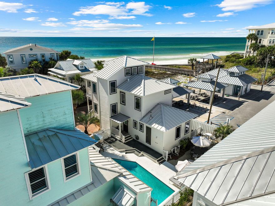 This three level beach home in Sunrise Beach, one of 30A's most desirable gated Gulf front communities, is just steps from your private beach walkover and the emerald waters of the Gulf. Enjoy panoramic beach views and the sound of the waves from balconies on every floor, or relax by your large private heated pool, a rare feature in this neighborhood. Inside, the recently updated open floor plan offers generous living and dining space alongside a well appointed kitchen, perfect for hosting friends and family. The first floor includes a bunk room with trundle, while the second level features two king suites, including the primary with a large covered balcony framed by mature palms and Gulf views. On the third floor, a cozy daybed surrounded by windows opens to a sun soaked porch, ideal for morning coffee or sunset cocktails.

This home also includes a Flood Zone X location, survey on file, and a private walkover to the beach right across the culdesac. Sunrise Beach offers two private walkovers, and you are within walking distance to Gulf Place, Shunk Gulley, and some of 30A's best restaurants and shopping. Sold fully furnished, with a short list of exclusions, this property is turnkey and ready to be your primary residence, private retreat, or high performing rental investment.
