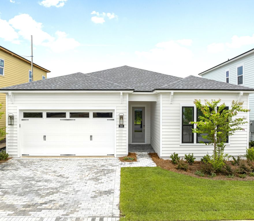 Beautifully designed new construction single-story home, ready for quick move-in! Featuring 3 spacious bedrooms, 2 full baths, and a versatile bonus room perfect for a home office, study or media space, this home backs up to serene, private woods--offering a peaceful retreat right in your backyard.Enjoy high 10' ceilings and seamless luxury vinyl plank flooring throughout home, with elegant tile in the bathrooms for added style and durability. The gourmet open kitchen is a chef's dream, complete with quartz countertops, premium cabinetry, tile backsplash, and a large island ideal for entertaining. The primary bathroom has duel vanity with quartz countertops, walk-in tile shower with frameless glass door, large soaking tub and spacious walk-in closet. Paver driveway and paver covered lanai. Located in a gated community with resort-style amenities, this home offers access to a pool, fitness center, clubhouse, tennis court, pickleball courts, playground and more all just minutes from the gorgeous beach, Pier Park dining, shopping and fun entertainment, trails and parks, NW FL Beaches International Airport, Frank Brown Park, future FSU/TMH Medical Campus, and future Watersound West Bay Center. Experience coastal living at its finest with privacy, luxury, and convenience wrapped into one stunning property. Construction is complete available for quick move-in. 