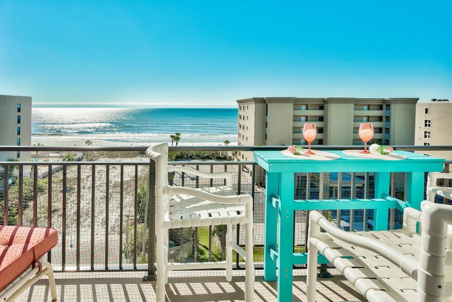 Stunning view of the Gulf and Intercoastal from this 7th Floor Condo!  Luxurious fully furnished condo with granite countertops in the Kitchen & , stainless steel appliances,  Inside was completed renovated in 2016.  Emerald Isle went through  $5 million renovation  This complex includes BBQ area, tennis courts, laundry facilities, shuffleboard & pickleball!  New roof will be installed later this year at no cost to the new owner!  MOTIVATED SELLER