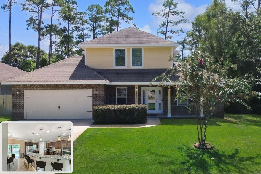 Affordable & Savvy Coastal Living with Community BEACH & boardwalk access!Welcome to this beautiful two-story home on the west end of Navarre, ideally located near hospitals, schools, shopping, and just minutes from the sugar-white beaches of the Gulf. With a designated traffic light to Highway 98, commuting east or westbound is convenient and stress-free.This thoughtfully designed home features four bedrooms and 2.5 bathrooms. The primary suite is on the first floor, offering comfort and privacy. For convenience, a half bath is located near the living room and kitchen, perfect for guests. Upstairs, you'll find three additional bedrooms, a spacious bonus loft/office area, and an oversized full bath featuring a private toilet area, double vanity, and tub/shower combo. The newly updated water heater is also located upstairs near the loft. From the upper windows, enjoy beautiful water views that make this home truly special.

The exterior is just as impressive with mature landscaping, full irrigation, and a double-car garage. The backyard is fully fenced, offering peace and privacy with a protected wooded area behind the home that will never be built on. Recent updates include brand-new fencing, a new front-day fence section, new garbage disposal, new stovetop, and freshly pressure-washed and fully repainted interiors and garagewalls and floor included. This home feels practically like new construction, thanks to meticulous care and attention to detail.

Community perks include private beach access just down the street, low insurance costs (under $2,300/year), low utilities, and the reliability of sewer and underground utilities. A Ring doorbell conveys with the home, along with the original alarm system (as-is).

Enjoy curvy neighborhood streets with beautiful architecture, low-maintenance living, and the unbeatable lifestyle of Navarre. This home is move-in ready and waiting for its next owner to love it as much as the current ones have.

Flexible closing date offered. Stay tuned for any open house dates for your convenience. Be sure to ask the agent for ALL documents that have been uploaded for this listing. 