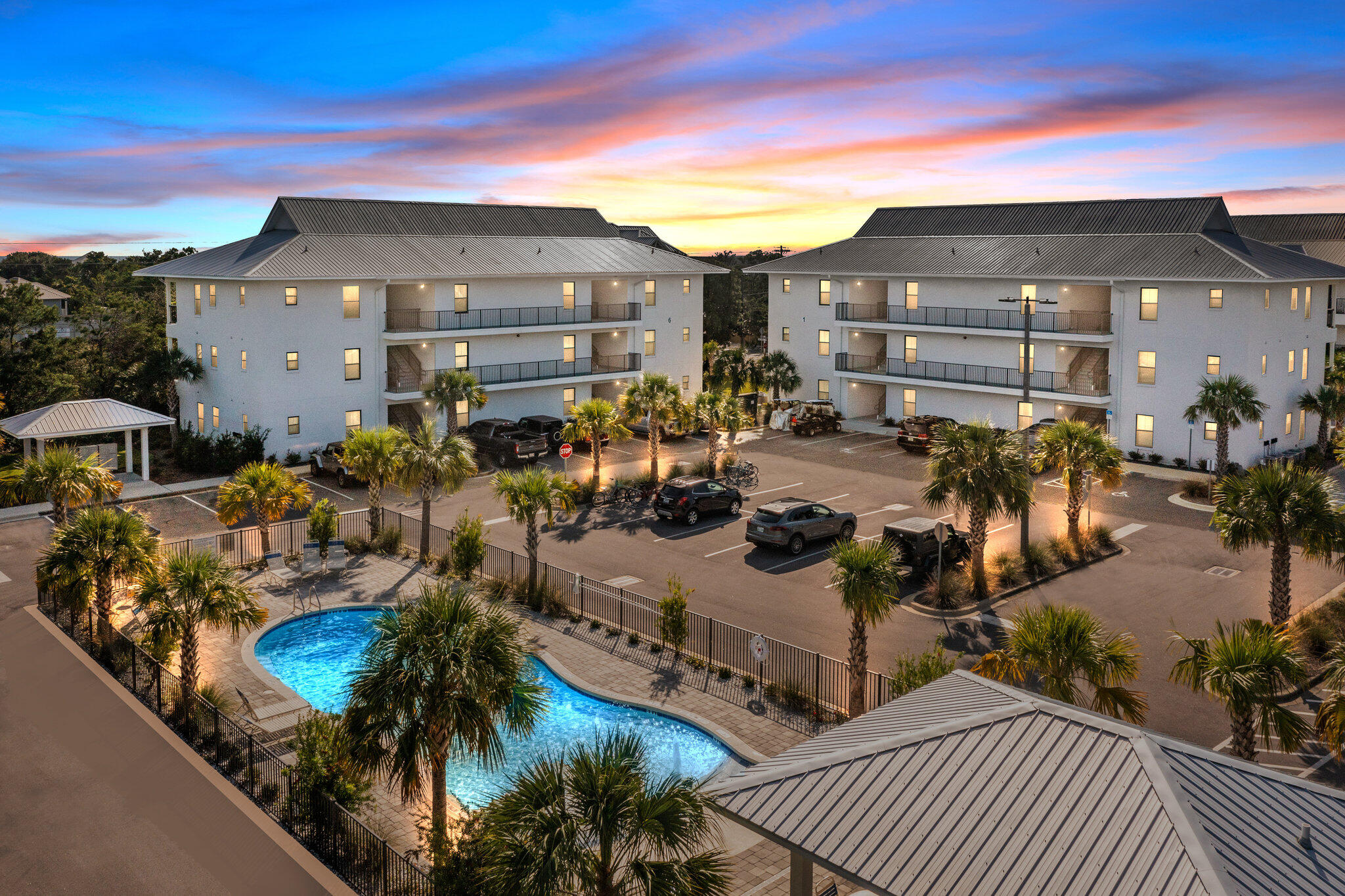 BACK ON MARKET! New 2 BR 2 BA Hidden Lake Condominium ground floor/end unit in prime location on W end of Scenic 30-A in Blue Mt Beach. Gated complex completed Summer of 2020, only 45 total units with 3 nearby accesses to undisputed County owned beaches. Development features modern 'Zero Entry' pool, Fitness Center; BBQ grills and plenty of overflow parking. Minimal HOA fees include internet, pets allowed. Interior boasts 9' ceilings, LVP flooring, granite counter tops throughout; stainless appliances; washer & dryer; Numa balcony doors. Walk or bike to all of the amenities of nearby Gulf Place including Perfect Pig and Shunk Gulley's restaurants. Goatfeather's Seafood Market/eatery and Local Catch Pub also very close by.